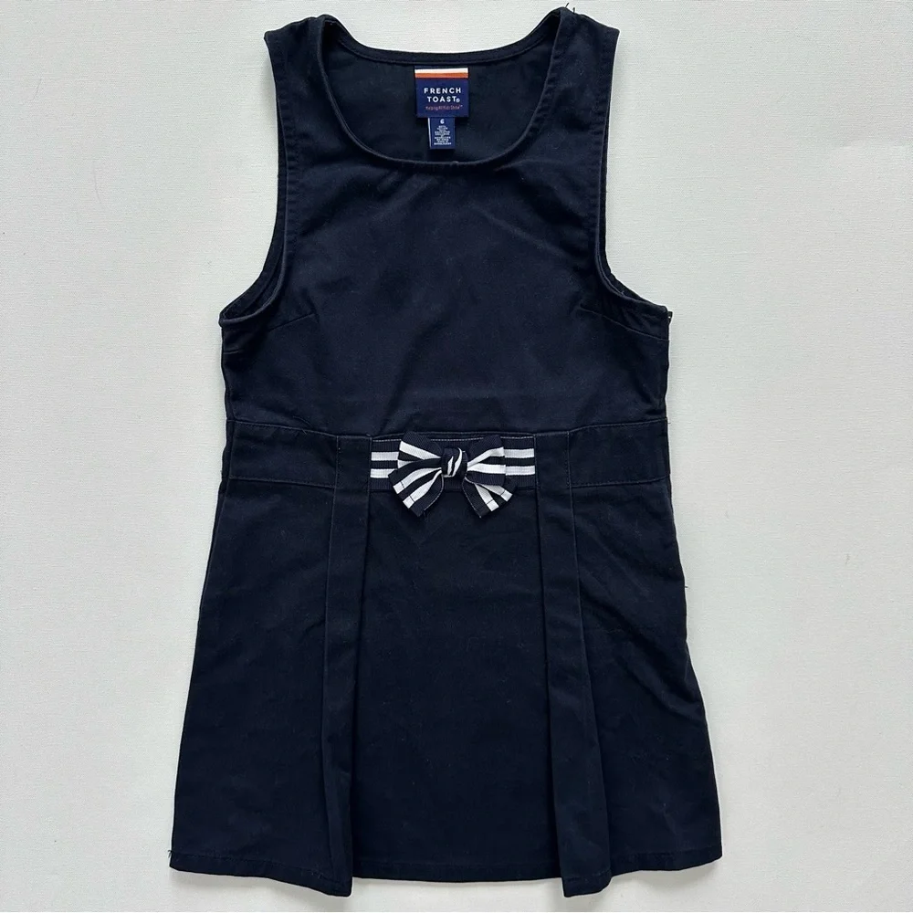 French Toast Navy Uniform Dress with Striped Bow Size 6